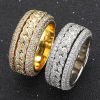 Bague Hip Hop en Argent 925 avec Moissanite Scintillante Sertie Pavé, Éclat Audacieux, Pièce de Luxe Tendance, Cadeau Idéal pour Hommes et Femmes