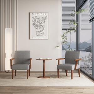 Set di 2 Poltrone in Tessuto con Tavolino Rotondo in Legno per Soggiorno - Product Image 3