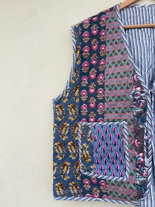 Veste matelassée indienne faite à la main 100 % coton, écologique, anti-plis, respirante, séchage rapide, avec poche avant, coupe classique, automne-hiver - Product Image 4
