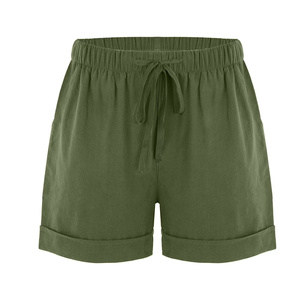 Pantalones Cortos de Playa de Pierna Ancha para Mujer, Tejidos en Poliéster/Algodón, Ligeros (120g), de Cintura Alta, Color Liso, Ajuste Holgado y Elástico - ¡Gran Oferta! - Product Image 1