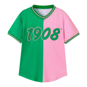   Camiseta de Béisbol Verde y Rosa de Manga Corta para Mujer, Estilo Griego, Informal, Deportiva, Prenda Premium - Product Image 4