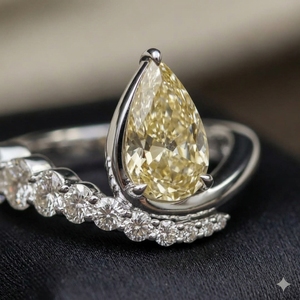 Bague de fiançailles solitaire en or blanc 14 carats avec diamant jaune fantaisie taille poire et diamant de laboratoire rond - Product Image 4