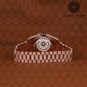 Montre de luxe pour homme Charm Jewells en acier inoxydable, boîtier de 40 mm, mouvement mécanique analogique, bracelet incrusté de diamants, étanche 10 bars - Product Image 5