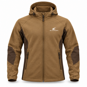 Sudadera con Capucha para Hombre Blackthorn, Chaqueta de Forro Polar, Corte Regular, Resistente al Viento, Color Sólido, Ropa Casual para Exteriores, Marrón Otoñal con Bolsillos - Product Image 1