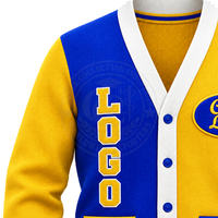 Cardigans Sorority Sigma Gamma Rho, bleu roi et or, color block, pulls pour femmes, col en V, tricot acrylique, logo brodé grec.