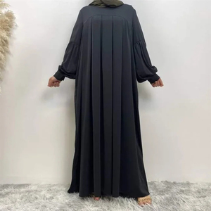 Wholesale Rate Muslim Women Maxi <b>Dress</b> Solid Color Pleated Abaya Elegant Casual Long Party Wear Islamic Maxi Abaya <b>Dresses</b> - Product Image 3