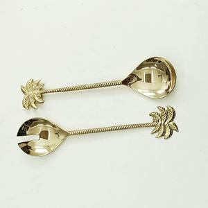 Laiton Tournesol Fin En Relief Poignée Or Couleur Salade Service Ensemble Naturel Poli Vaisselle Décoratif Alimentaire Sûr - Product Image 3