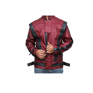 Chaqueta de Motociclista de Cuero Roja para Hombre, Talla Grande, Cuello Alto, Estilo Biker, Corte Regular, Ropa de Abrigo para Otoño - Product Image 3