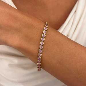 สร้อยข้อมือเทนนิสประดับเพชรและพลอยแซฟไฟร์สีชมพูทรงหัวใจเจียระไนแบบกลม ดีไซน์เรียบหรู ขนาด 7 นิ้ว เหมาะสำหรับใส่ทุกวัน ทองคำแท้ 14K 18K คุณภาพสูง - Product Image 5