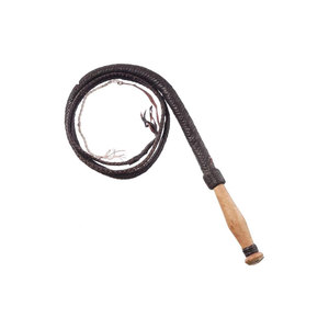 Látigo de cuero con mango de madera, borla roja y diseño en espiral - Product Image 2
