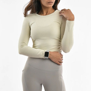 100% High Quality Ribbed Material Women's Stretchable <b>Long</b> Sleeve Shirt Short Length O Neck Body Fit Sportswear Casual Shirt - Product Image 5
