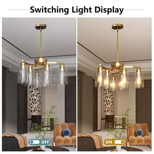 6-<b>Light</b> Modern Gold Pendant Lighting Clear <b>Glass</b> <b>Shade</b> for Dining Room Kitchen Island Living Room Stairwell Entryway Bedroom - Product Image 6