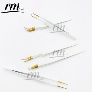 Pinzas de Lujo con Recubrimiento de Polvo Blanco y Punta de Plasma Dorada para Extensión de Pestañas, Pinzas de Acero Inoxidable con Punta Fina para Volumen de Fibra, Personalizables y de Marca Privada - Product Image 2
