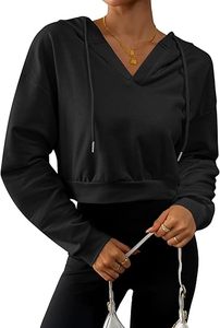 Women's Casual Long Sleeve Crop Top Hoodies Pullover Sweatshirt with Drawstring and <b>Dropped</b> Shoulders hoodies - Product Image 2