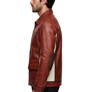 Chaqueta de Motociclista de Cuero Genuino para Hombre, Cuello Camisero, Color Sólido, Resistente al Viento - Product Image 4