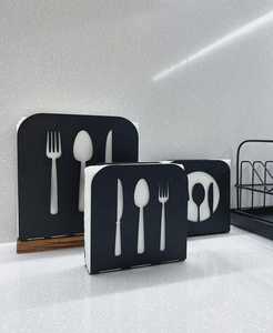 Modern Rectangle Napkin Holder With Knife Spoon Fork Cutouts Black Nonwoven Felt <b>Table</b> Decoration Absorbent Kitchen Accessory - Product Image 3