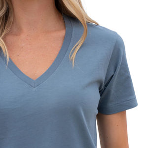 Camiseta de Manga Corta con Cuello en V para Mujer, Color Azul Crepúsculo, Poliéster/Algodón, Ecológica, Precio al por Mayor, Suave y Transpirable de Primera Calidad - Product Image 5