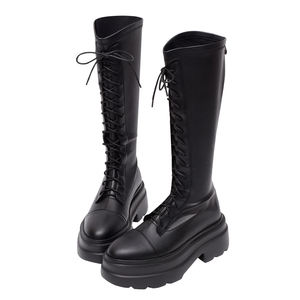 Bottes de combat montantes Ann'S pour femme, plateforme 7,5 cm, fermeture éclair, tige en cuir véritable, semelle épaisse, talon rembourré, toutes saisons - Product Image 3