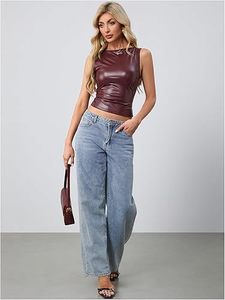 Factory Direct Women PU <b>Leather</b> Tank <b>Top</b> Custom Sleeveless Slim Fit Bulk Wholesale - Product Image 6
