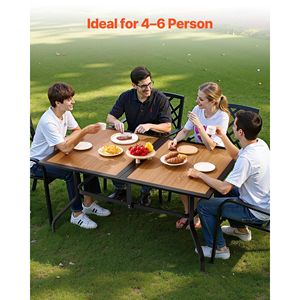 Tavolo da pranzo rettangolare da 59 pollici con Patio esterno a lamelle in acciaio tipo legno mobili di grandi dimensioni per giardino prato 4-6 tavoli - Product Image 2