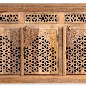Hand Carved Solid Mango Wood Traditional Farmhouse Sideboard Cabinet Antique Brown <b>6</b> <b>Drawer</b> Storage Console for Living Room - Product Image 3