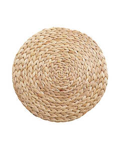 Tapis rond artisanal en jacinthe d'eau tressée, rembourré, écologique, motif floral, style moderne, pour la maison et la prière - Product Image 2