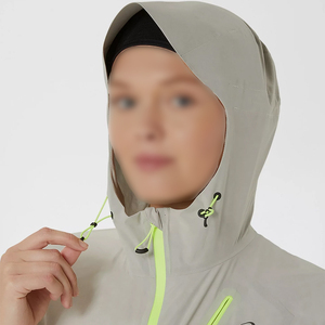 Light Gray Hooded Windproof Reflective <b>Safari</b> <b>Jacket</b> Neon Green Zipper Sporty Outdoor Wear Autumn Season Nylon Shell <b>Men's</b> - Product Image 4