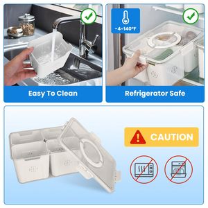 Set di 2 Contenitori Ermetici per Frutta a 4 Scomparti, 8 Organizzatori Rimovibili per Alimenti e Verdure - Product Image 6