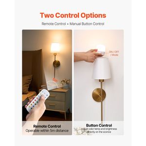 Battery Operated Wall Sconce Set 2pcs 4000mAh Rechargeable <b>Wireless</b> RGB Wall <b>Lights</b> with 30 Lighting Modes and Remote Control - Product Image 4