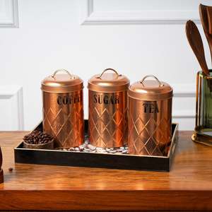 Copper <b>Tea</b> Storage Canister with Lid, Embossed Metal Kitchen Container, Wholesale Home Storage <b>Jar</b> - Product Image 2