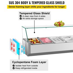 Stazione di preparazione condimenti refrigerata commerciale da 55 pollici (13,8 Qt) con 3 teglie da 1 1/3 e 4 teglie da 1 1/6, 150W, per salad bar - Product Image 6