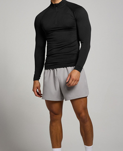 Camiseta Deportiva de Compresión Ligera Negra con Cierre de Cremallera, Manga Larga, Acanalada, Transpirable, Elástica, Corte Regular - Product Image 3