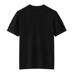 เสื้อยืดคอกลมแขนสั้นสีกรมท่าทรงเข้ารูปสำหรับผู้ชาย ผ้าถัก สีพื้น สไตล์ลำลอง - Product Image 2