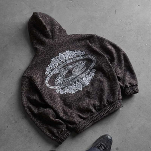 Custom Oversized Distressed Washed Embroidery Patch French Terry Cotton Como Print Zipper Hoodies Men Shorts <b>Set</b> - Product Image 4