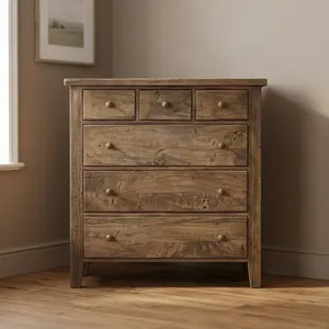 Rustic Wooden 6 <b>Drawer</b> Dresser <b>with</b> Natural Finish <b>Storage</b> <b>Cabinet</b> for Living Room Bedroom <b>Storage</b> Home Furniture - Product Image 4