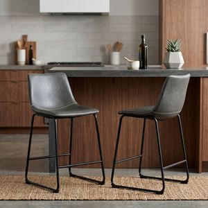Lotusville Lot de 2 tabourets de bar réglables en hauteur, en cuir PU vintage, gris antique - Product Image 1