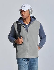 Gilet sans manches classique pour homme en polaire gris, fermeture éclair intégrale, col montant, pour superposition extérieure - Product Image 3