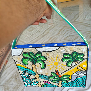 Handcrafted Seed Bead Embroidered Lightweight <b>Square</b> Shape Customizable Clutch Bag - Product Image 1