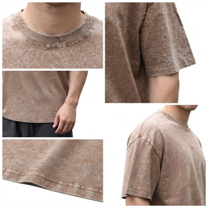 เสื้อยืดคอกลมโอเวอร์ไซส์ผู้ชาย ล้างสีแบบแอซิด สีพื้น ผ้าฝ้าย 100% สวมใส่สบายๆ ในฤดูร้อน เสื้อยืดผู้ชายแบบล้างสีแบบแอซิด - Product Image 3