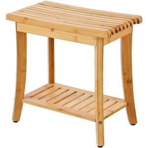 Panca da Doccia Impermeabile in Bambù 48,5 x 28,7 x 46,5 cm, Sedia per Spa e Bagno con Capacità di Carico di 150 kg, Ripiano Portaoggetti per Bagno - Product Image 5