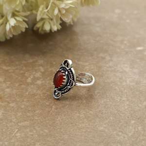 SHYAM JEWELRS Handmade 925 Silver Plated Natural Red Coral <b>Statement</b> <b>Ring</b> Antique Boho & Hippie Gemstone for Unisex - Product Image 2
