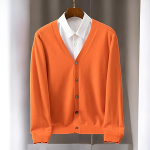 Cárdigan Elegante para Mujer, Color Rojo Sólido, Cuello en V, Manga Larga, Botones, Suéter de Punto - Product Image 5