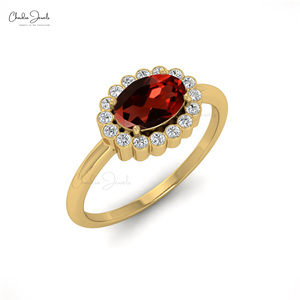Hot Selling Mozambique Garnet <b>Ring</b> 7x5mm Oval Cut Gemstone with Diamond Halo <b>Ring</b> in 14K Fine Gold OEM/ODM Wholesale Supplier - Product Image 3