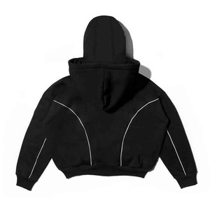Black Hooded Tracksuit Heavyweight <b>Zip</b> <b>Up</b> <b>Jacket</b> and Drawstring Pants Oversized Fit Streetwear Set Custom Logo - Product Image 2