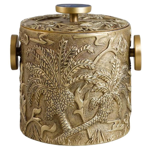 Vintage mid-century modern black leatherette ice bucket featuring a brass handle. Available at wholesale price. - Product Image 2