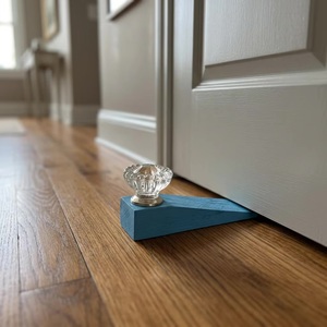 Crystal <b>Glass</b> <b>Knob</b> <b>Door</b> Stopper with Blue Wood Base Traditional Style Adjustable & Durable Drawer Handle for Home Office Use - Product Image 2