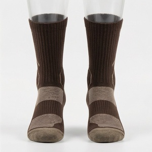Crew <b>Socks</b> Brown Knitted Polyester Spandex Hiking Breathable Autumn Adult Regular Style - Product Image 1
