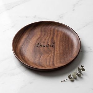 Plateau de rangement rond en bois, finition vieillie, design minimaliste, à un seul niveau, pour la vaisselle et le service en cuisine - Product Image 2