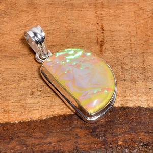 Pendentif en opale de feu australienne triple, forme D, en argent sterling 925, bijoux faits à la main de style bohème, cadeau pour femme - Product Image 6