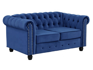 Set <span class=keywords><strong>Divano</strong></span> Chesterfield in Velluto Blu 3+2+1 Posti, <span class=keywords><strong>Divano</strong></span> Imbottito Trapuntato con Braccioli Arrotolati per Hotel, Lobby, Lounge e Bar - Product Image 3